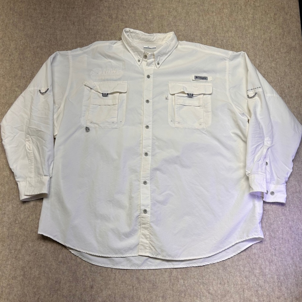 Columbia‎ PFG Bahama Fishing Shirt Mens XXL Long Sleeve White Vented Button Up